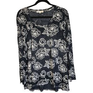 C & C California Burnout Jersey Floral Top – Size 2X – Blue & Cream